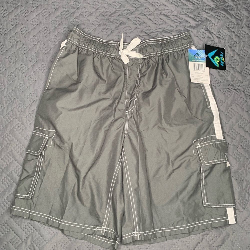 Kanu Surf Gray Swim Shorts with White Trim
